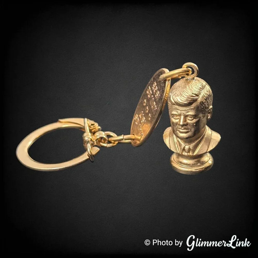 Vintage Hickock USA JFK John F Kennedy Bust Gold Tone Keychain